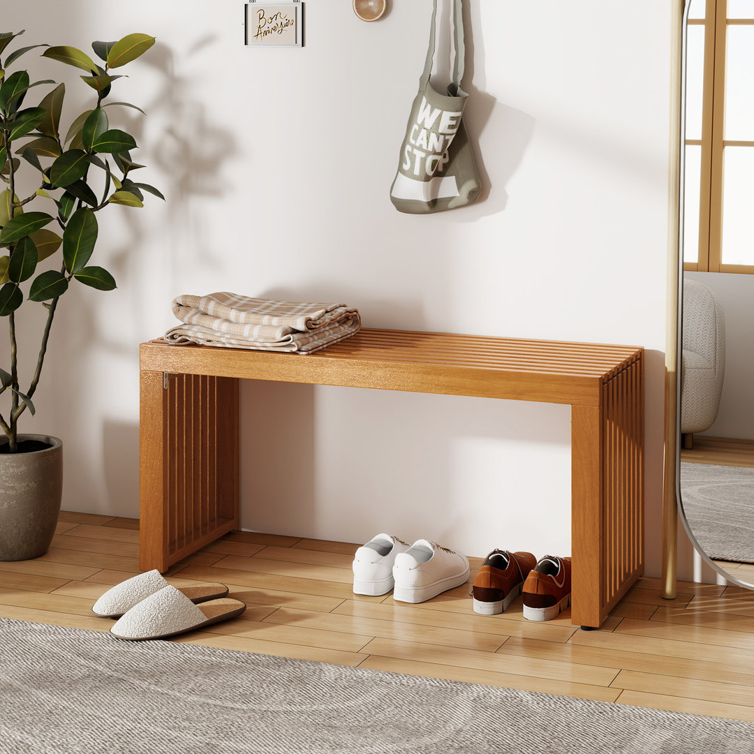 36 Inch Patio Bench All-Slat Acacia Wood Loveseat for 2 People 800 lbs Capacity